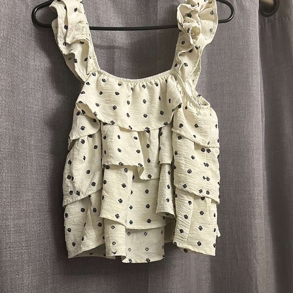 SHEIN Cream Ruffled Tiered Tank Top